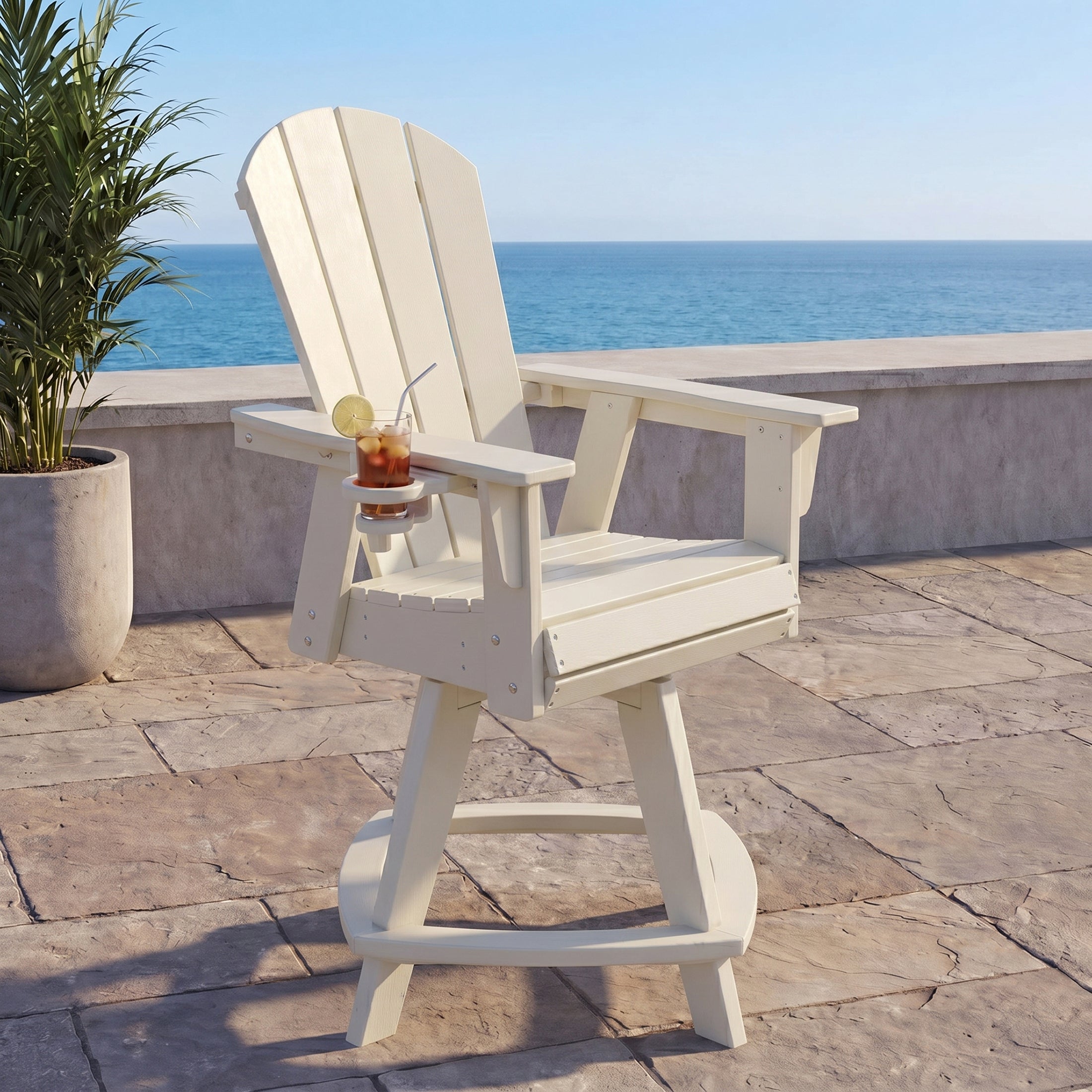 Malibu Outdoor HDPE Adirondack Swivel Counter Height Bar Chair With Cup Holder