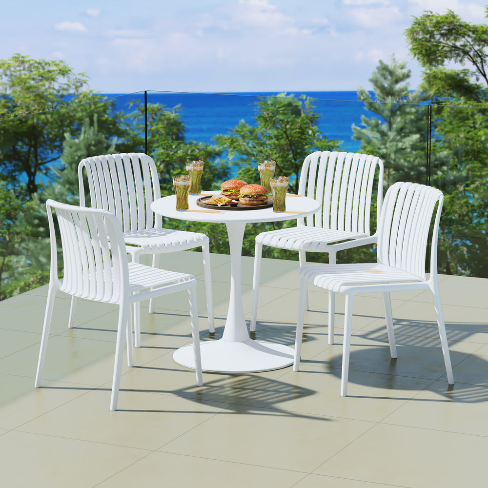 Playa 5-Piece Outdoor Metal Dining Table Set And Stackable Resin Patio Chairs