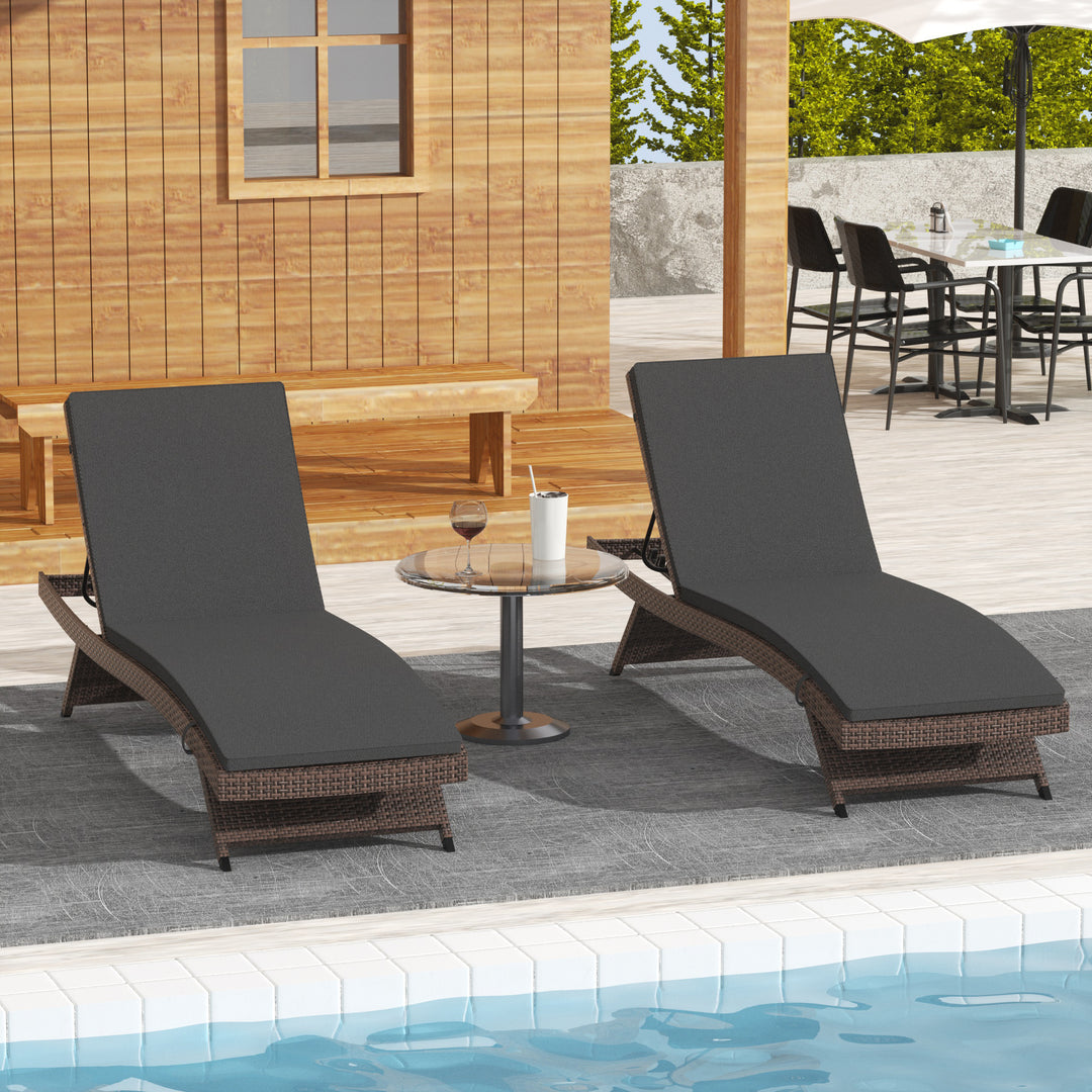 Somerset Brown Rattan Wicker Outdoor Patio Chaise Lounge with Cushion (Set of 2)