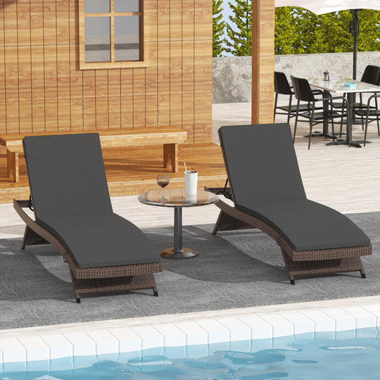 Somerset Brown Rattan Wicker Outdoor Patio Chaise Lounge with Cushion (Set of 2)