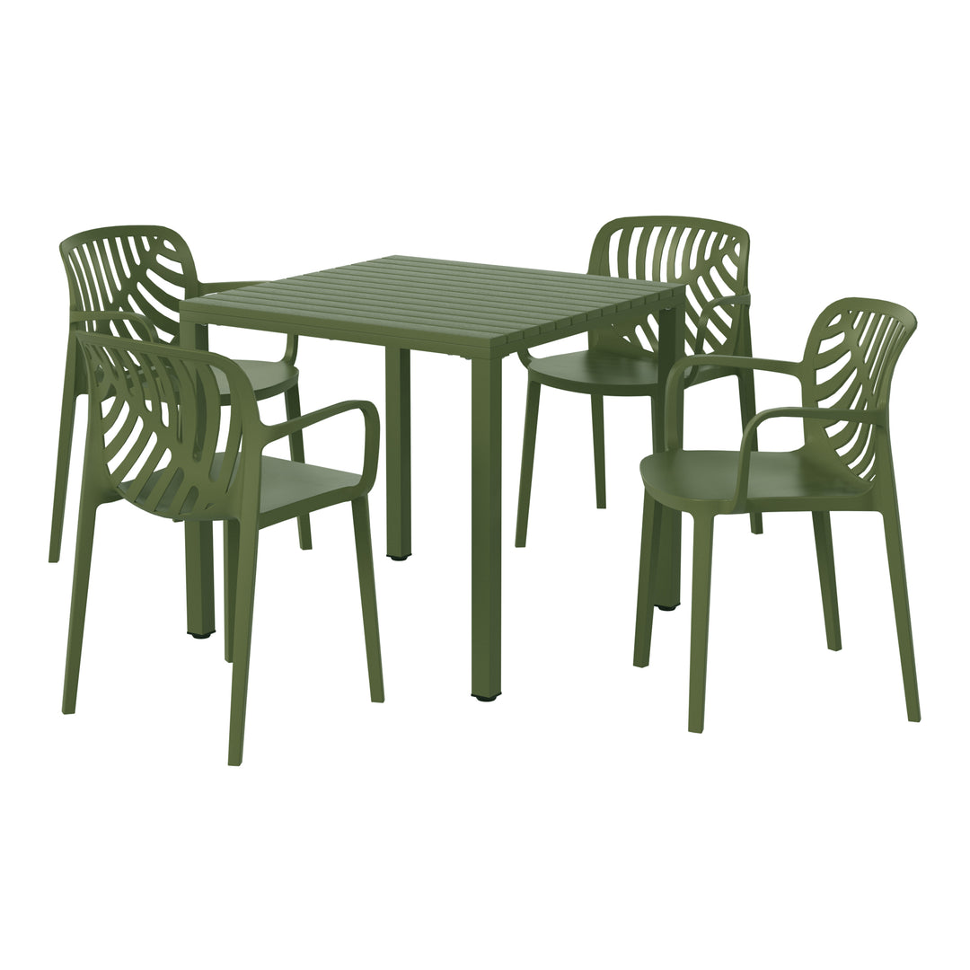 Playa 5-Piece Outdoor Square Dining Table Patio Set with Stackable Patio Dining Chairs