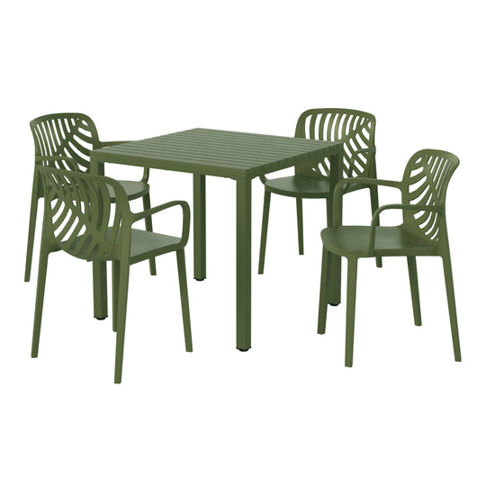 Playa 5-Piece Outdoor Square Dining Table Patio Set with Stackable Patio Dining Chairs