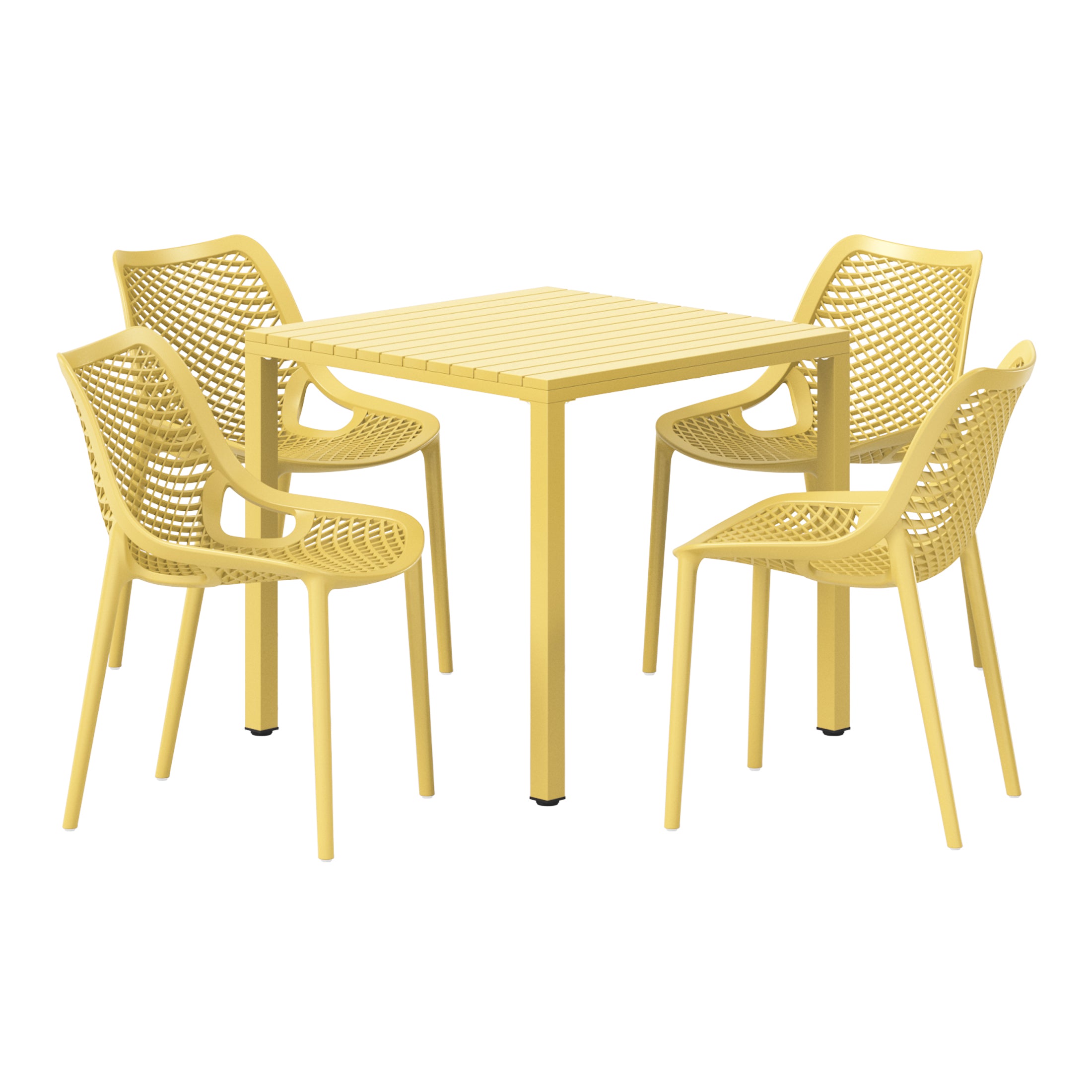 Playa 5-Piece Outdoor Patio Metal Frame Dining Table Set with Stackable Patio Dining Chairs
