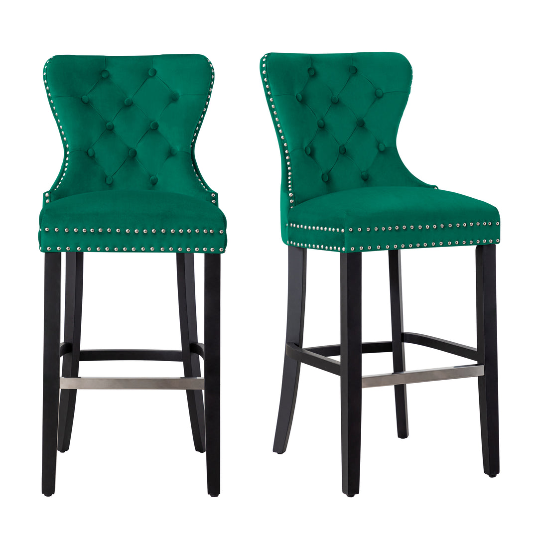 Wordford 29" Tufted Velvet Bar Stool (Set of 2), Black