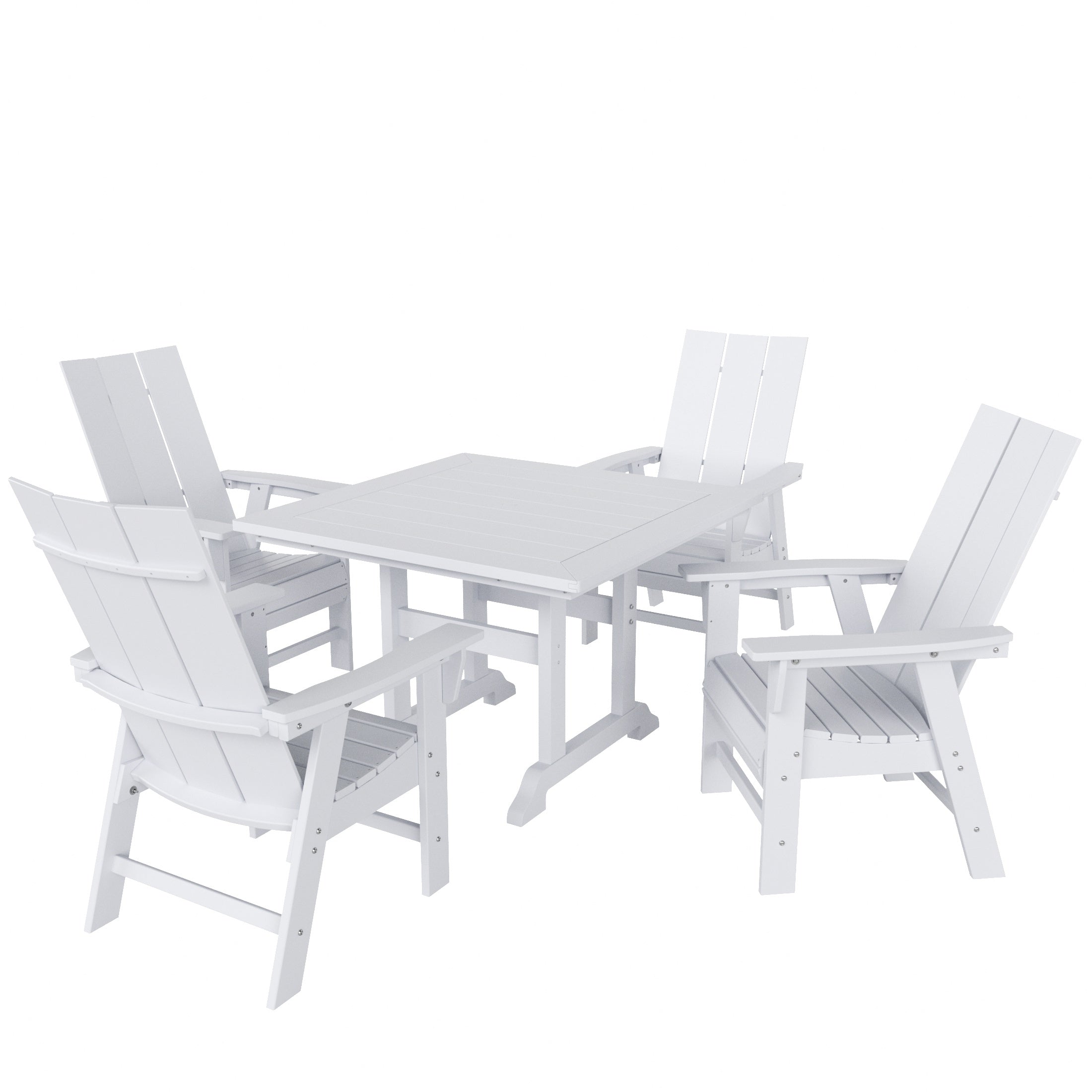 Ashore 5 Piece Outdoor Patio Dining Square Table and Modern Armchair Set