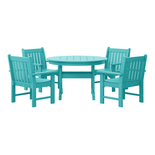 Malibu 5-Piece HDPE Outdoor Patio Chair and Round Table Dining Set