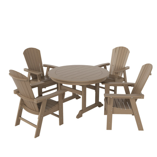 Dylan 5 Piece Outdoor Patio Round Dining Table and Shell Back Armchair Set