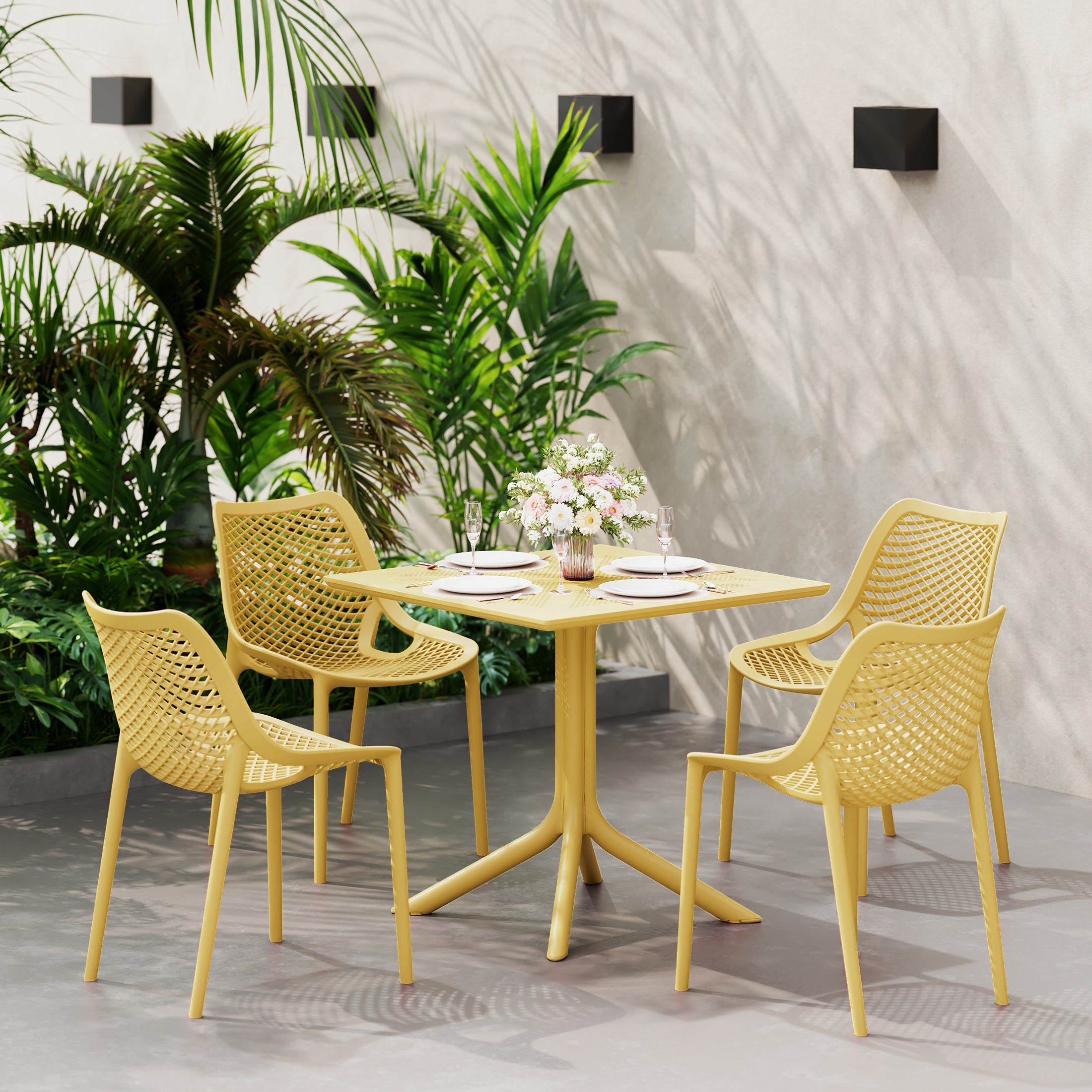 Playa 31.5" Square Plastic Outdoor Patio Dining Table for 4