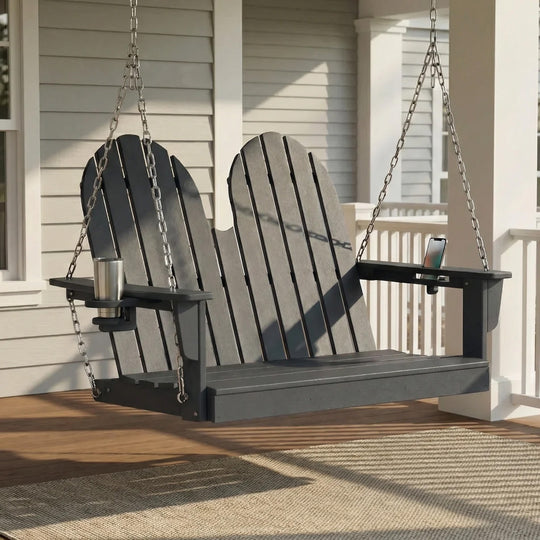 St. Augustine 4ft Outdoor HDPE Poly Farmhouse Hanging Porch Swing With Cup Holders