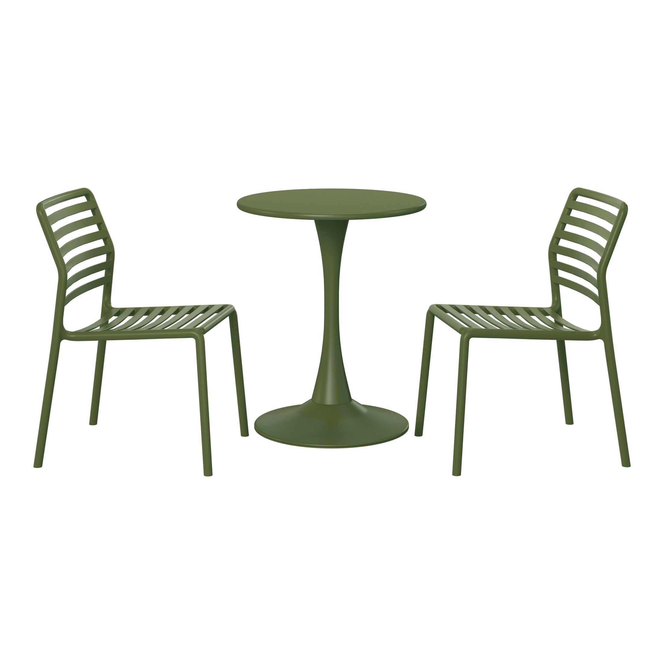 Playa 3-Piece Outdoor Metal Round Dining Table Set With Stackable Resin Patio Dining Chairs