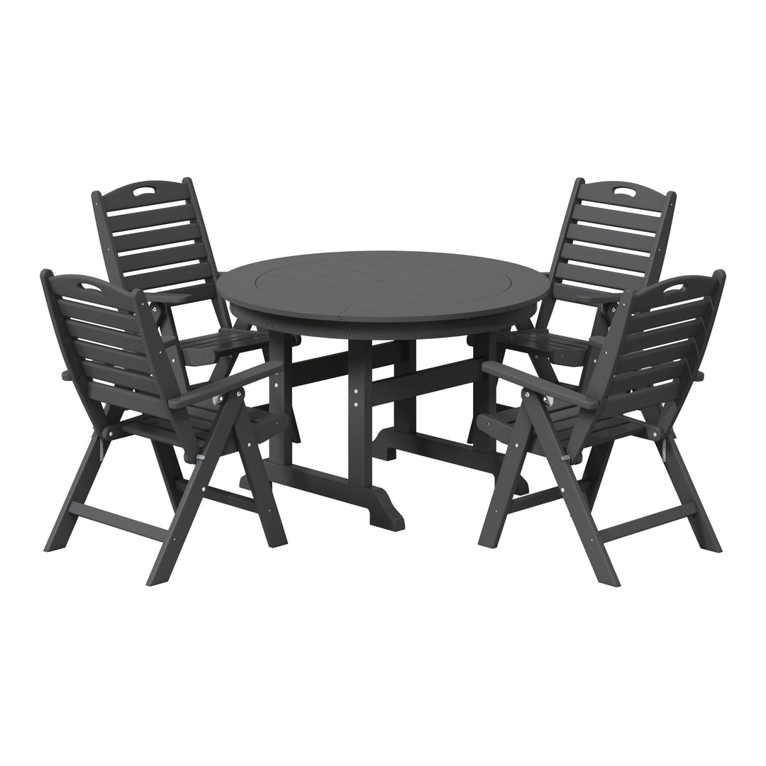 Malibu 5-Piece HDPE Round Patio Dining Table Set with Foldable Chairs