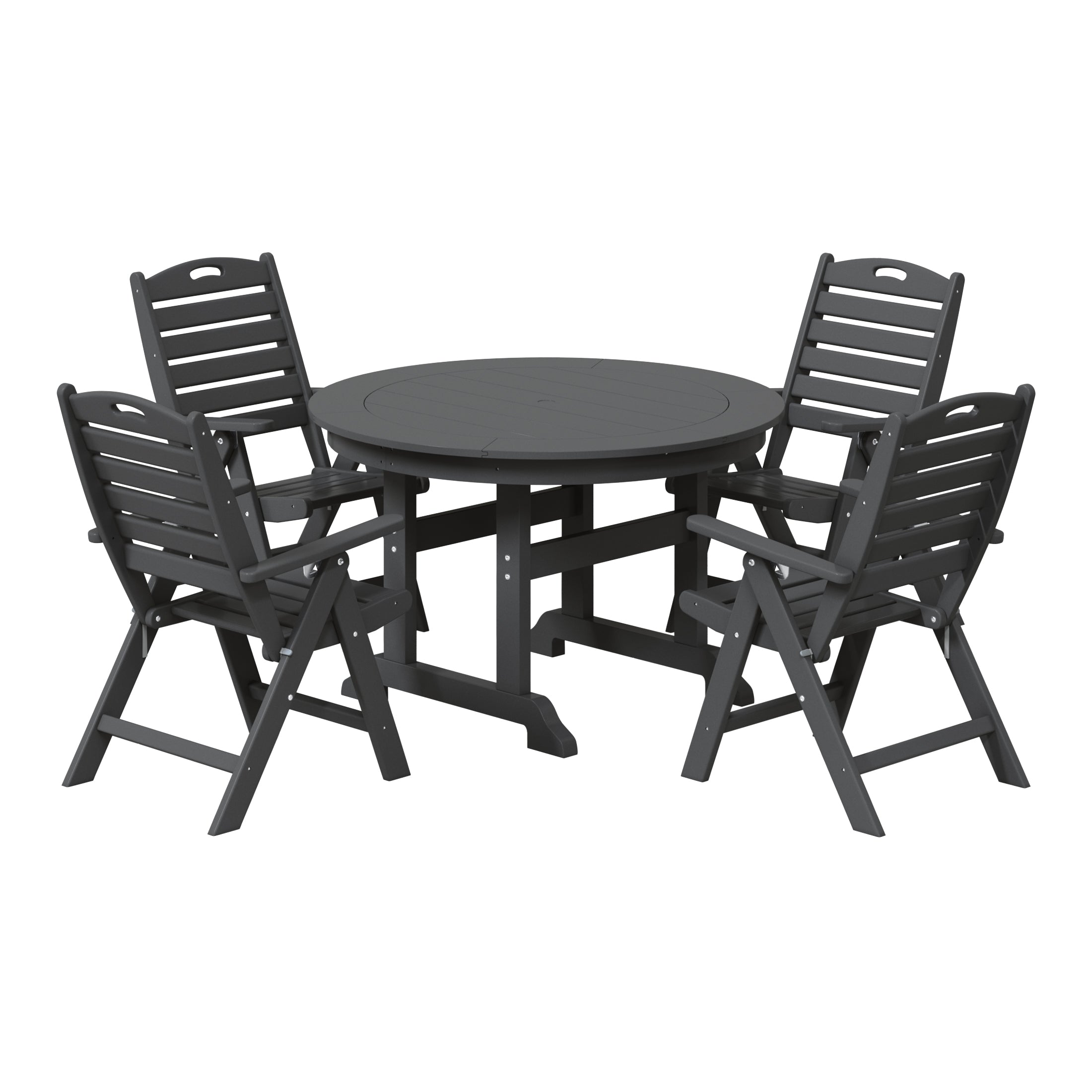 Malibu 5-Piece HDPE Round Patio Dining Table Set with Foldable Chairs
