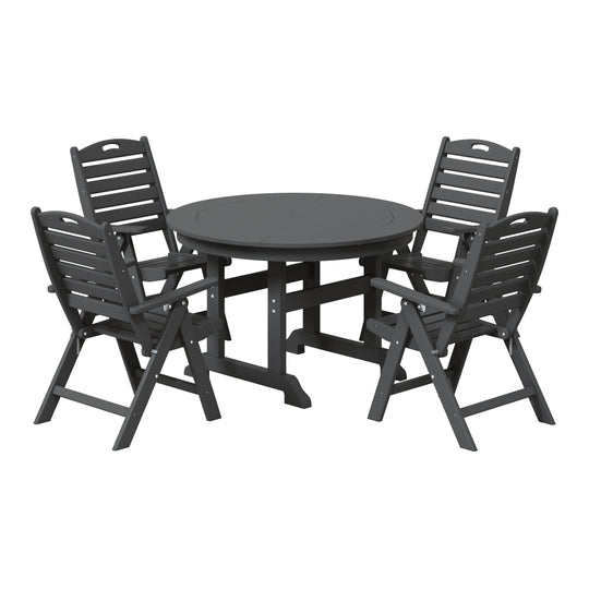 Malibu 5-Piece HDPE Round Patio Dining Table Set with Foldable Chairs