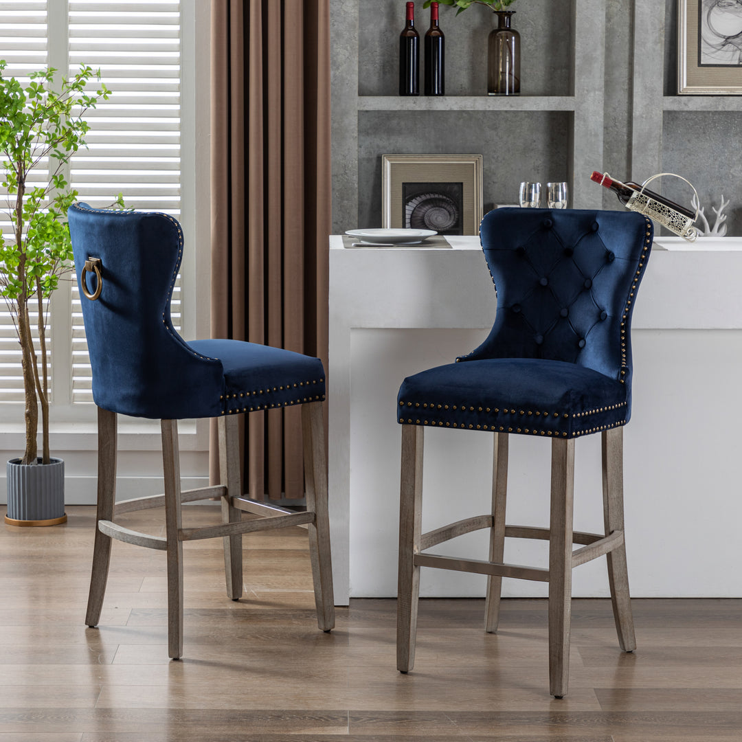 Wordford 29" Tufted Velvet Bar Stool (Set of 2), Antique Gray