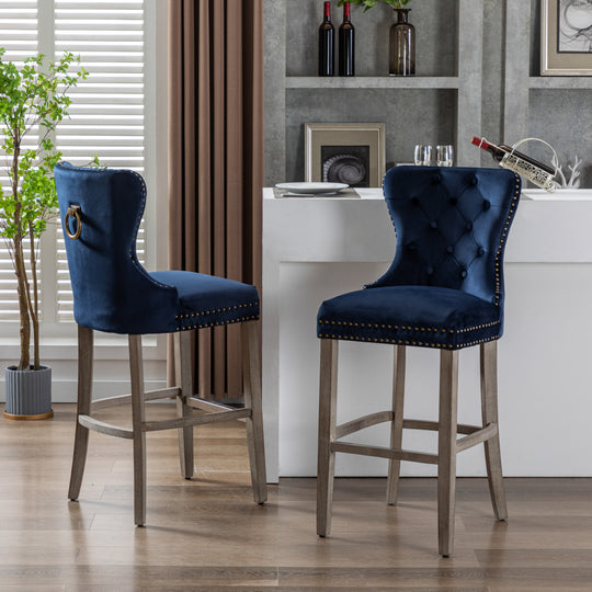 Wordford 29" Tufted Velvet Bar Stool (Set of 2), Antique Gray