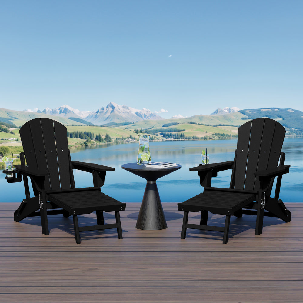 Malibu Folding Adjustable Adirondack Chair with Retractable Ottoman and Cup Holder (Set of 2)
