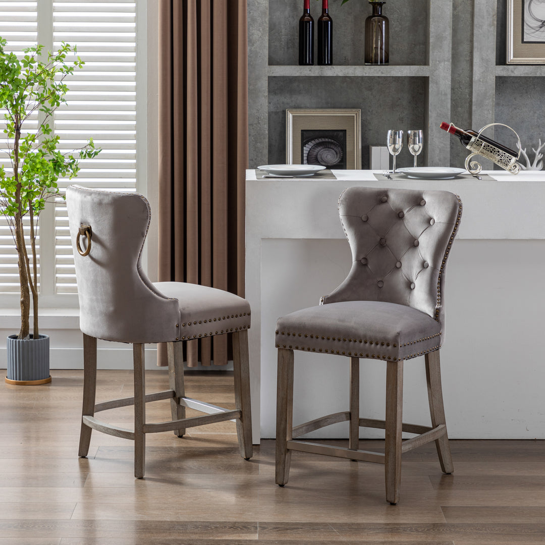 Wordford 24" Tufted Velvet Counter Stool (Set of 2), Antique Gray