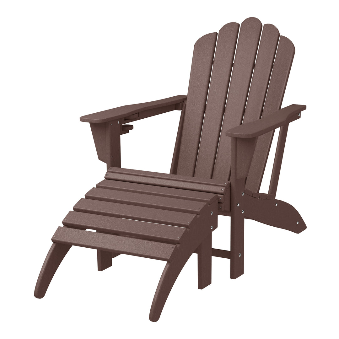 Highland 2-Piece Outdoor Patio HDPE Adirondack Chair With Ottoman and Cup Holder Set
