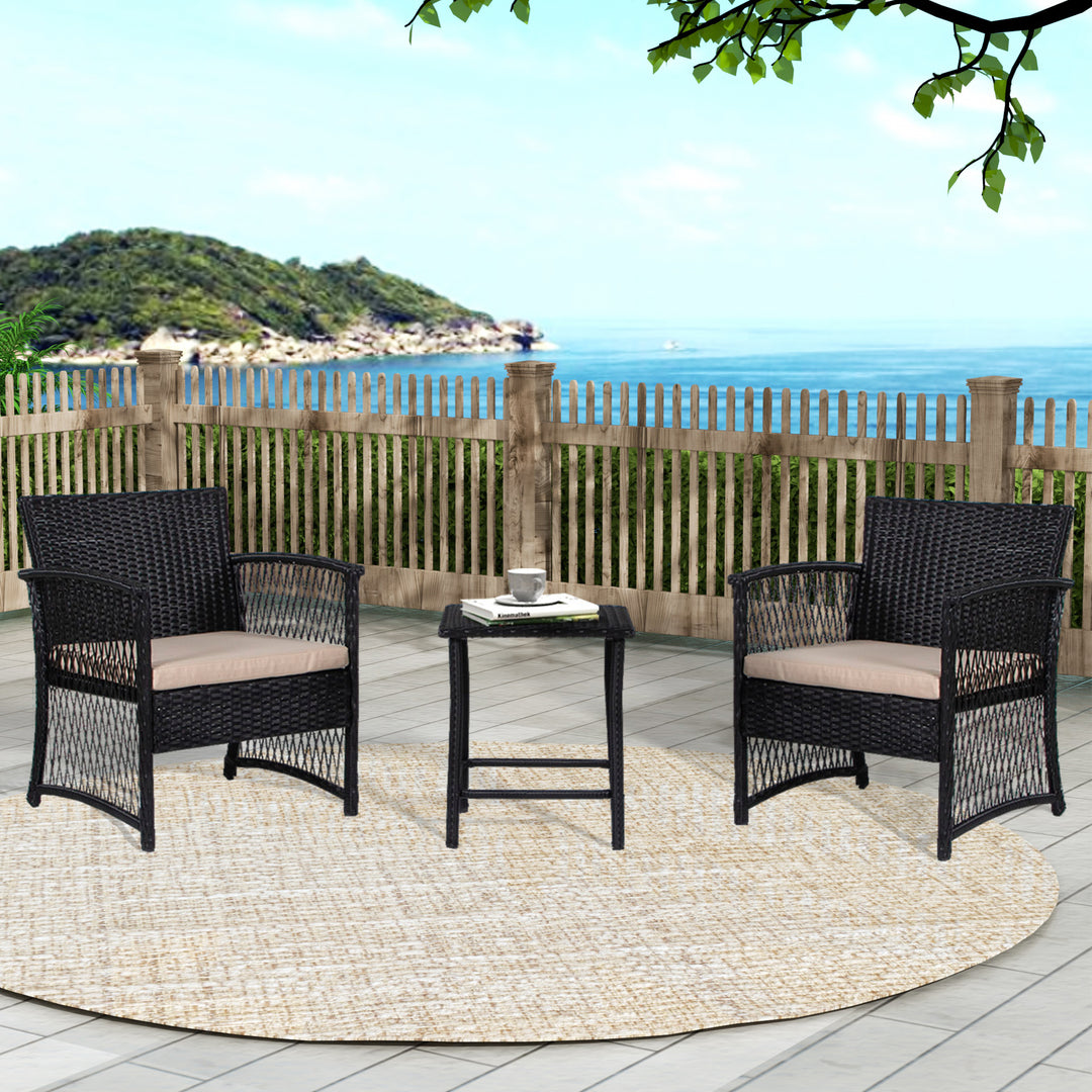 Melvi 3-Piece Outdoor Patio Wicker Conversation Set, Black