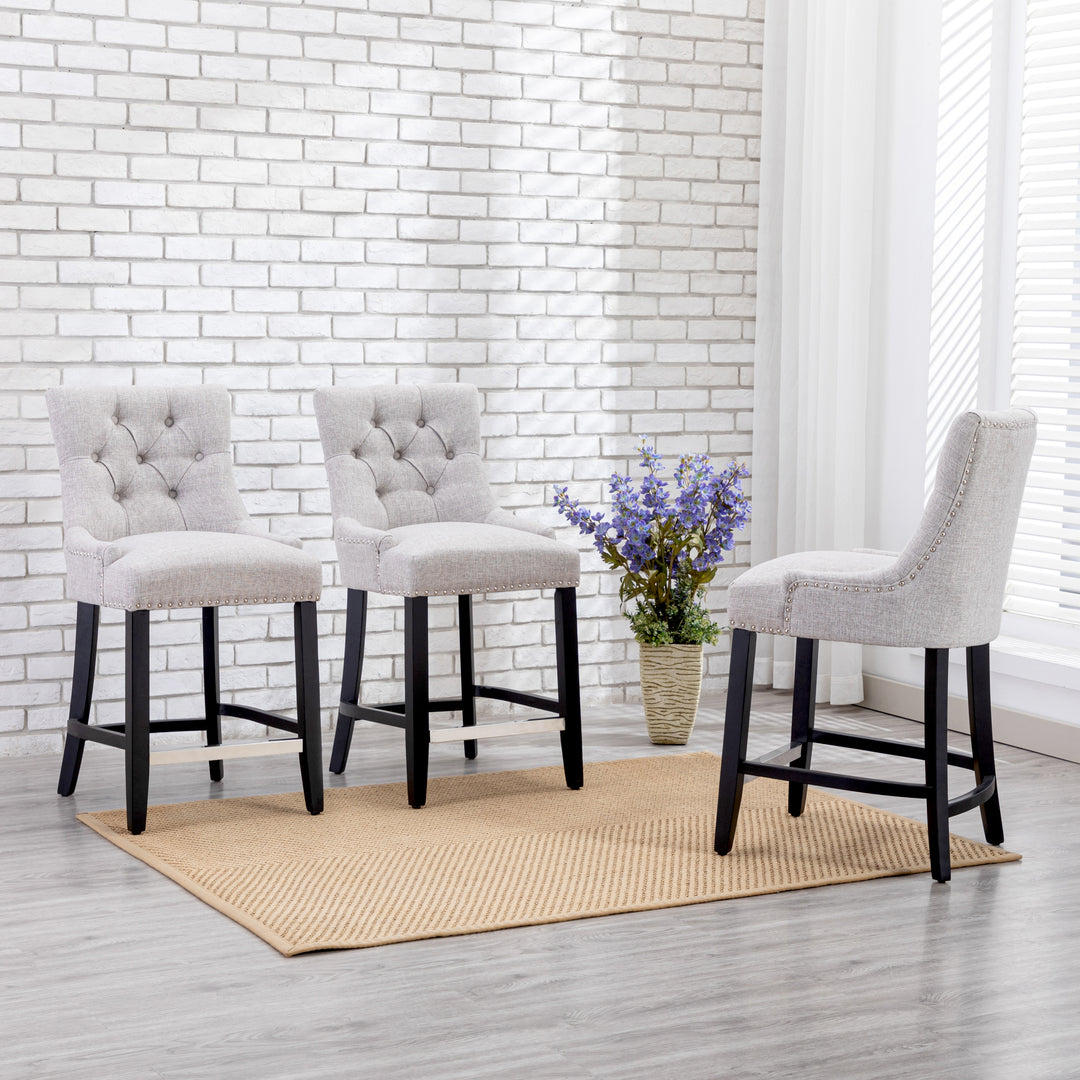 Hayes 24" Upholstered Tufted Wood Counter Stool (Set of 3), Black