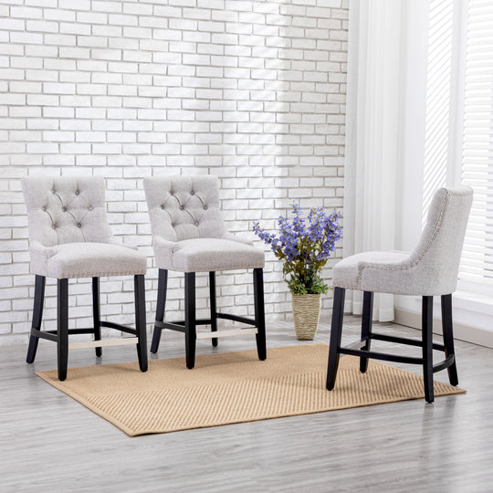 Hayes 24" Upholstered Tufted Wood Counter Stool (Set of 3), Black