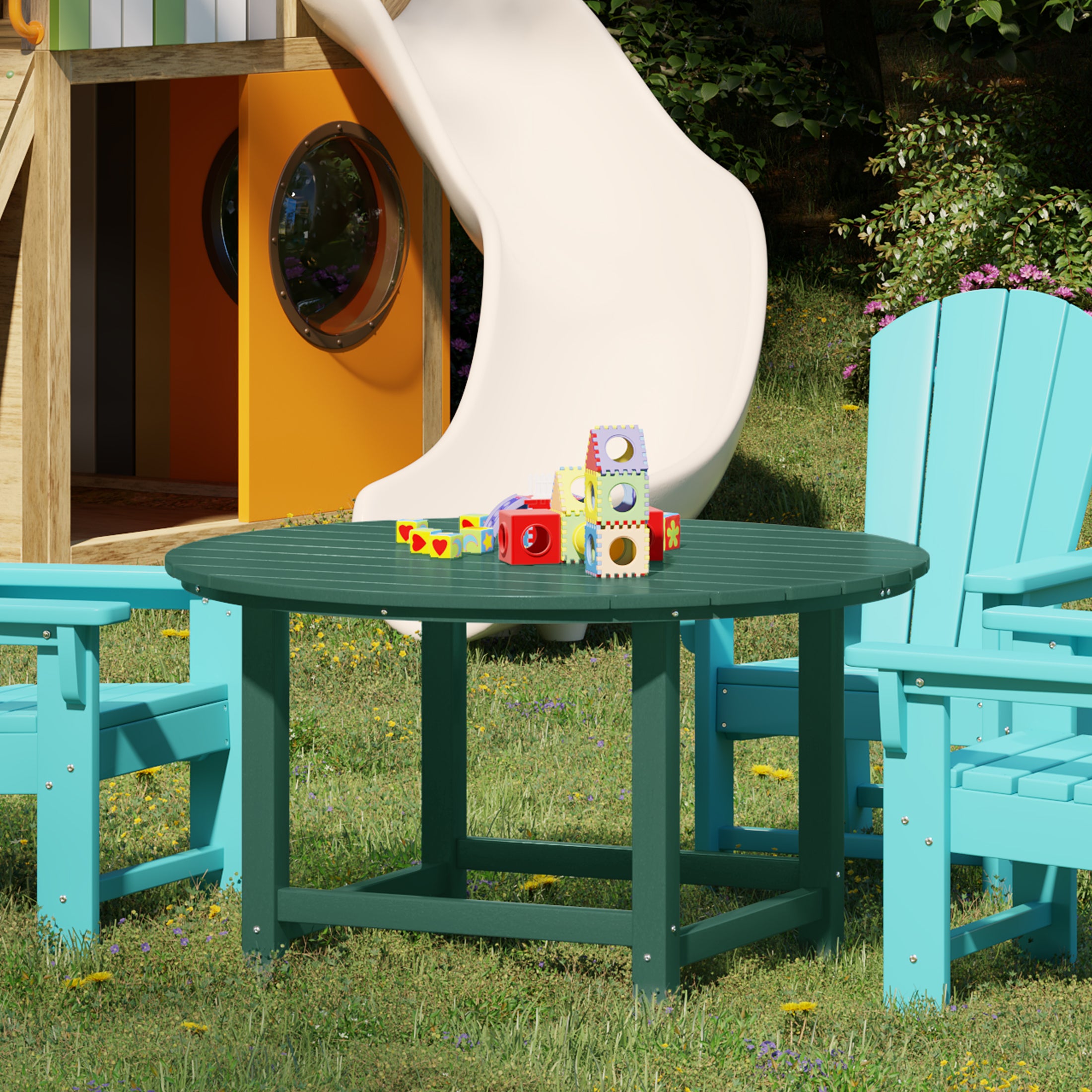 Malibu Kids Outdoor Patio Furniture HDPE 38" Wide Round Dining Table