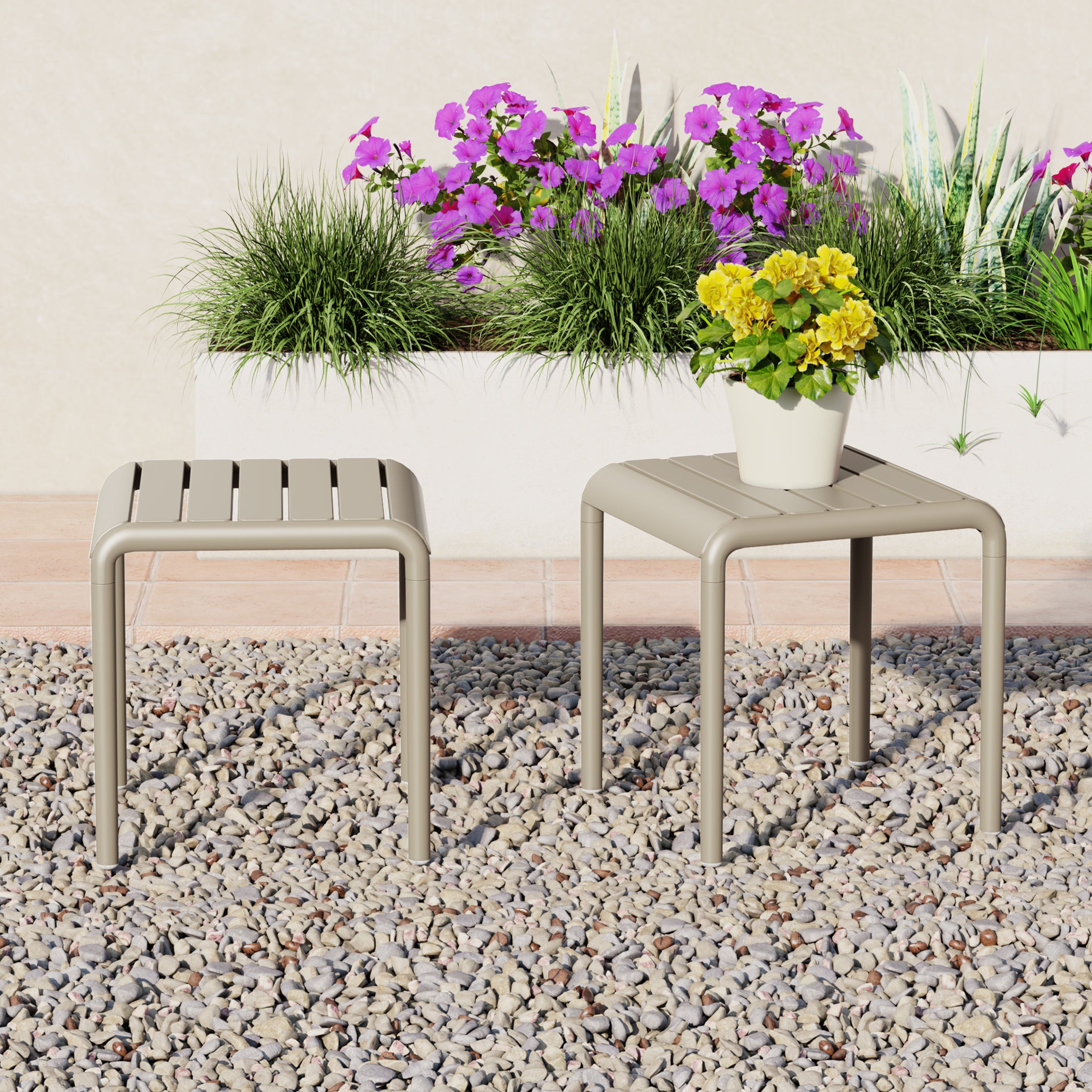 Playa Plastic Modern Outdoor Patio Accent Side Tables (Set of 2)