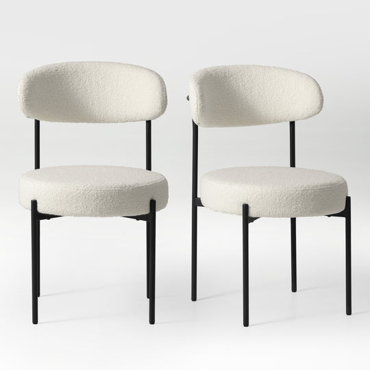 Alexandria Mid-Century Modern Upholstered Sherpa Round Dining Chairs (Set of 2)