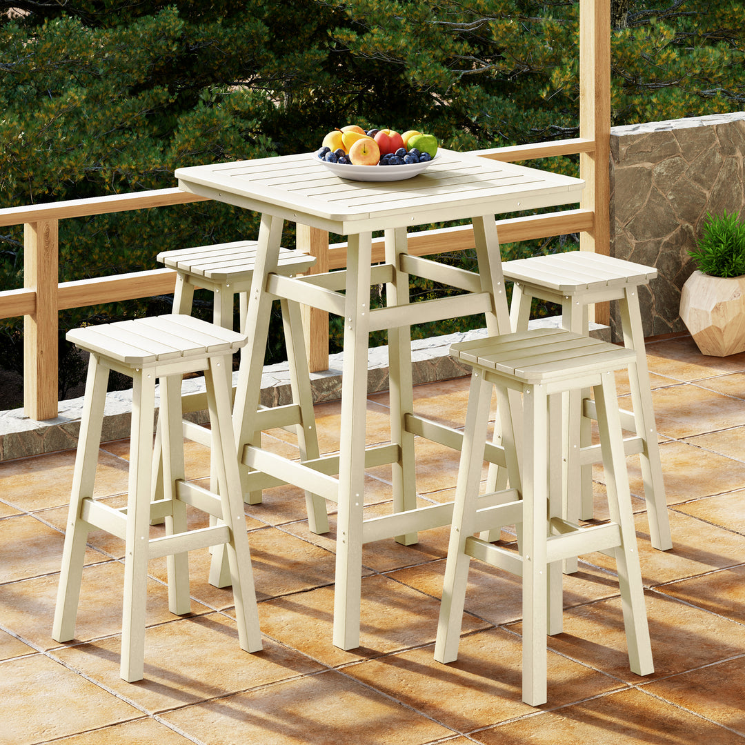 Malibu 5-Piece HDPE Outdoor Patio Dining Bar Bistro Table Set with Bar Stools