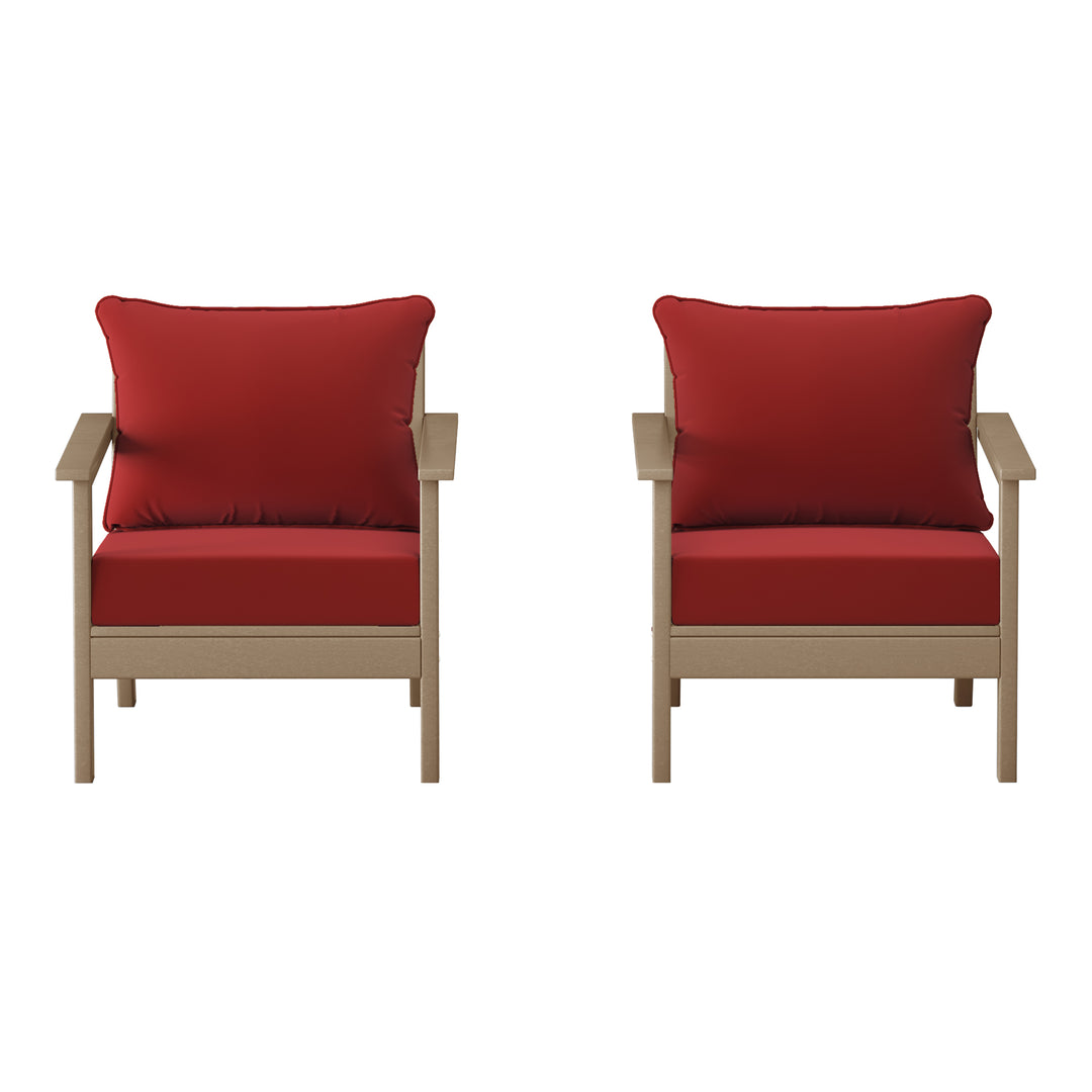 Avalon Outdoor Modern HDPE Patio Club Chairs with Deep Seat Cushions (Set of 2)