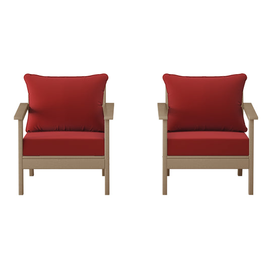 Avalon Outdoor Modern HDPE Patio Club Chairs with Deep Seat Cushions (Set of 2)