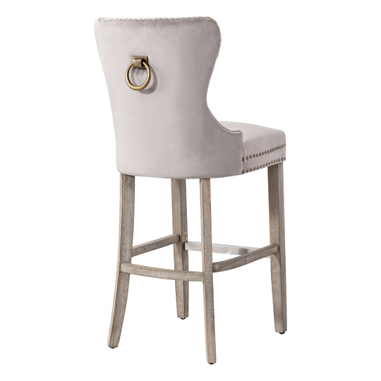 Wordford 29" Tufted Velvet Bar Stool, Antique Gray