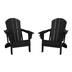 Nantucket Outdoor Patio HDPE Resin Folding Adirondack Chairs With Cup Holder and Phone Holder (Set of Two)