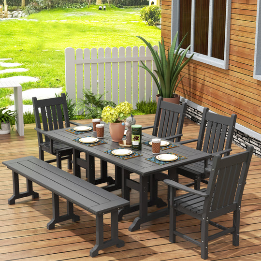 Malibu 6 Piece Outdoor Patio Dining Set Outdoor Table and Bench Armchair Set