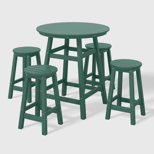 Malibu 5-Piece HDPE Outdoor Patio Dining Bar Bistro Table Set with Counter High Round Bar Stools