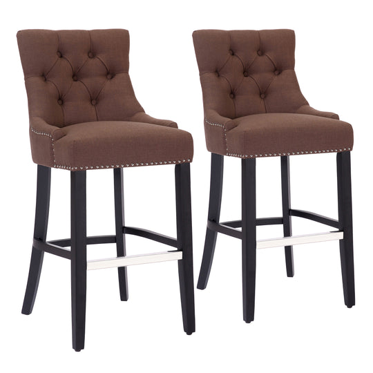 Hayes 29" Upholstered Tufted Wood Bar Stool (Set of 2), Black