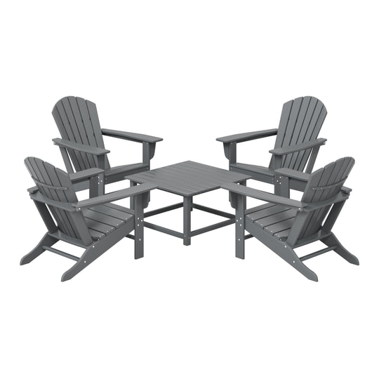 Dylan 5-Piece Outdoor Patio HDPE Adirondack Chair With Square Coffee Table Conversation Set