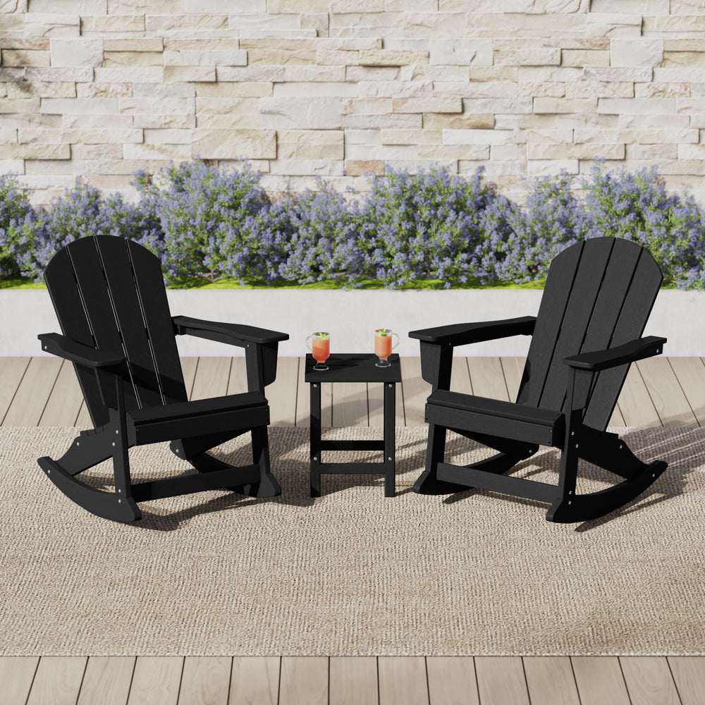Malibu 3-Piece set Outdoor / Patio Poly Adirondack rocking chairs with a side table ( 2 seater )