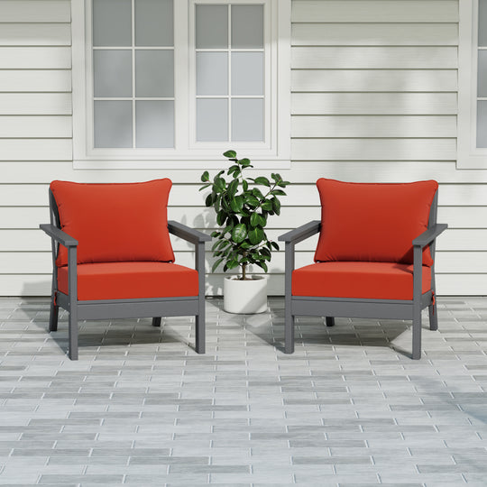 Avalon Outdoor Modern HDPE Patio Club Chairs with Deep Seat Cushions (Set of 2)