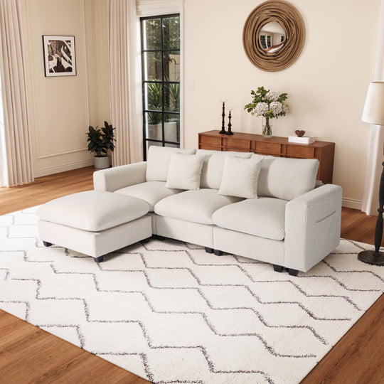 Hearthside 99" Modular Corduroy L-Shaped Sectional Sofa and Chaise With USB/Type-C Ports and Side Pockets