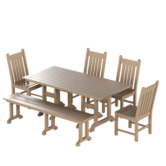 Malibu 6-Piece Outdoor Patio Dining Set Outdoor Table and Bench Chair Set
