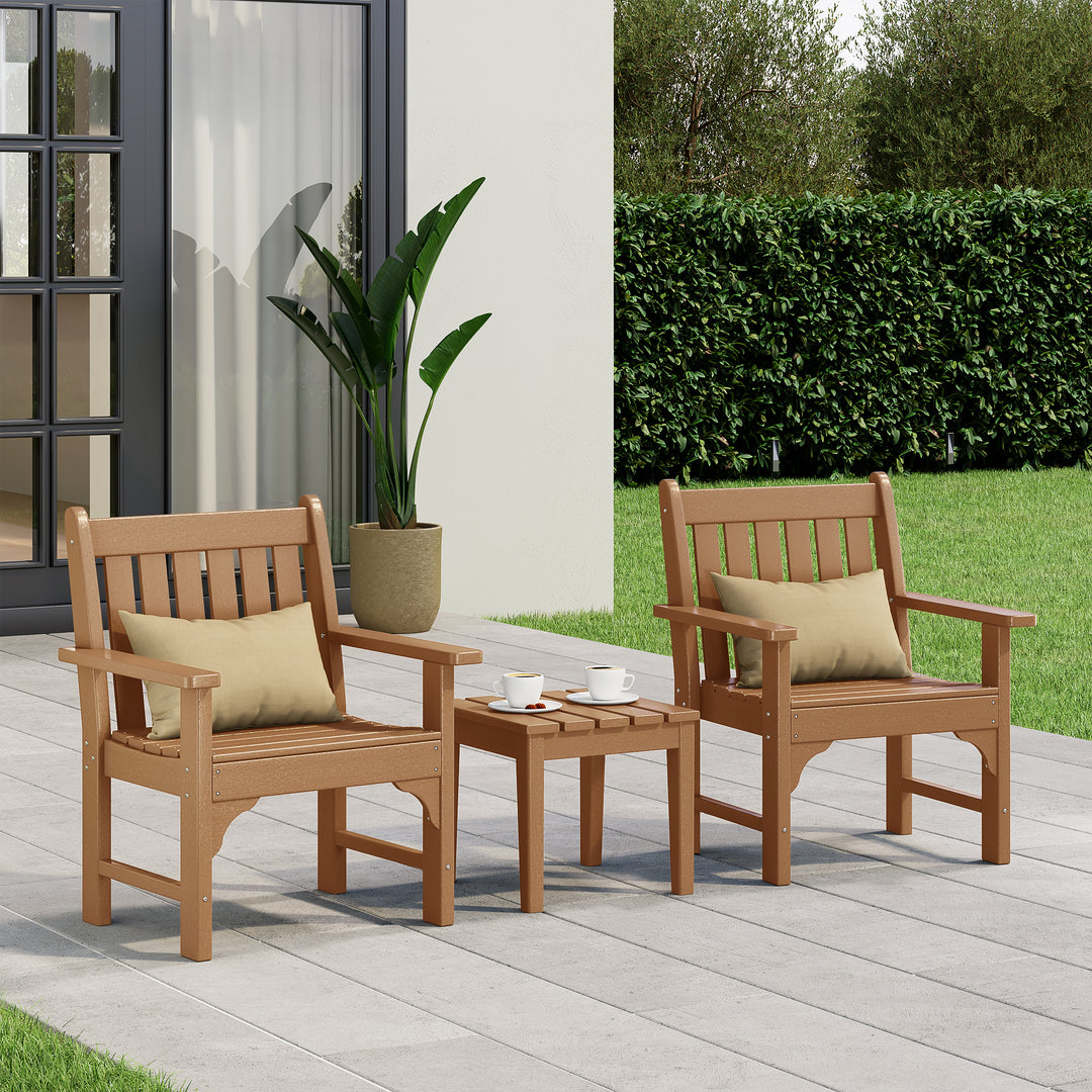Malibu Outdoor Patio 3-Piece HDPE Adirondack Garden Chairs with Square Adirondack Side Table Set