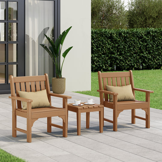 Malibu Outdoor Patio 3-Piece HDPE Adirondack Garden Chairs with Square Adirondack Side Table Set