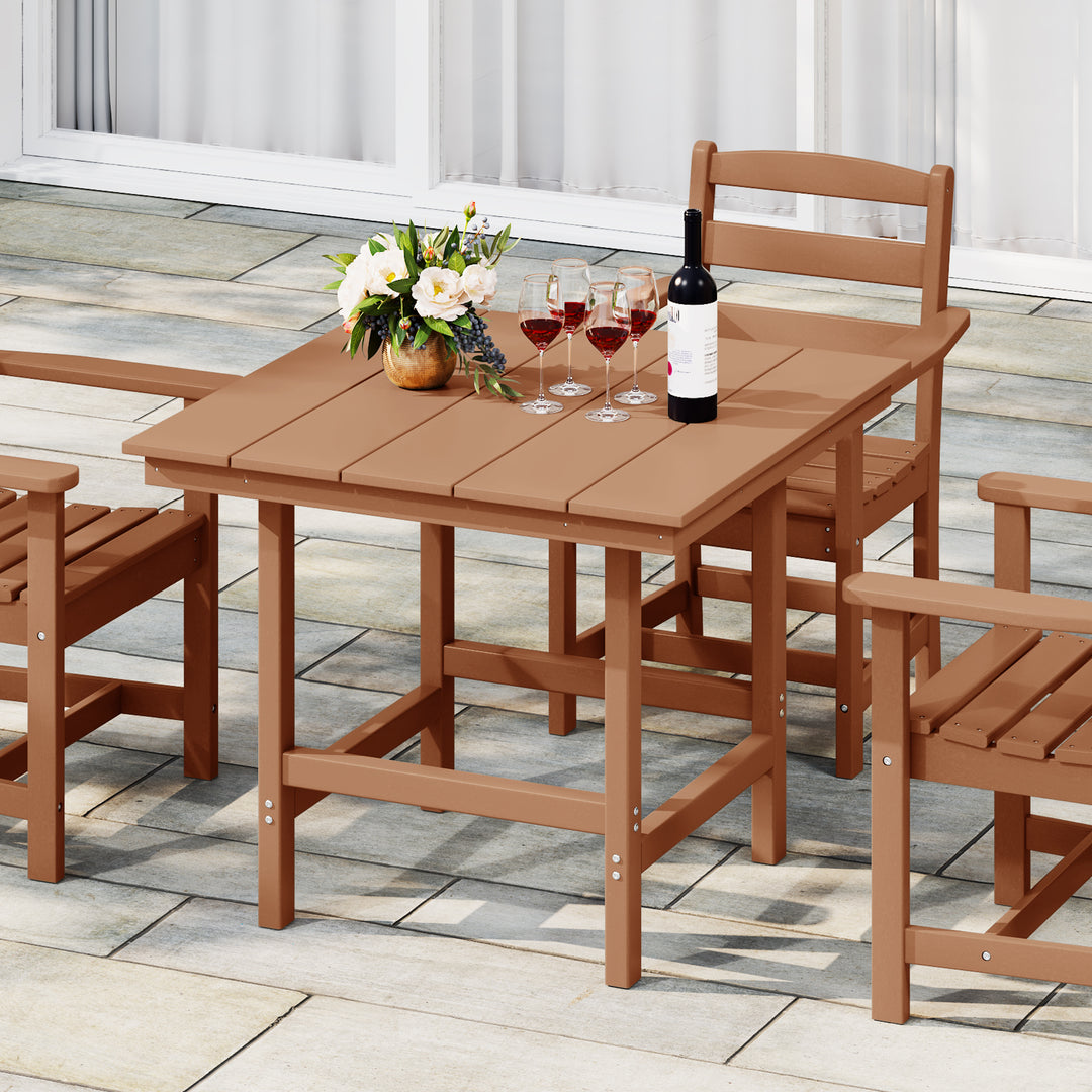 Ashore Outdoor HDPE 36" Square Patio Dining Table with Umbrella Hole