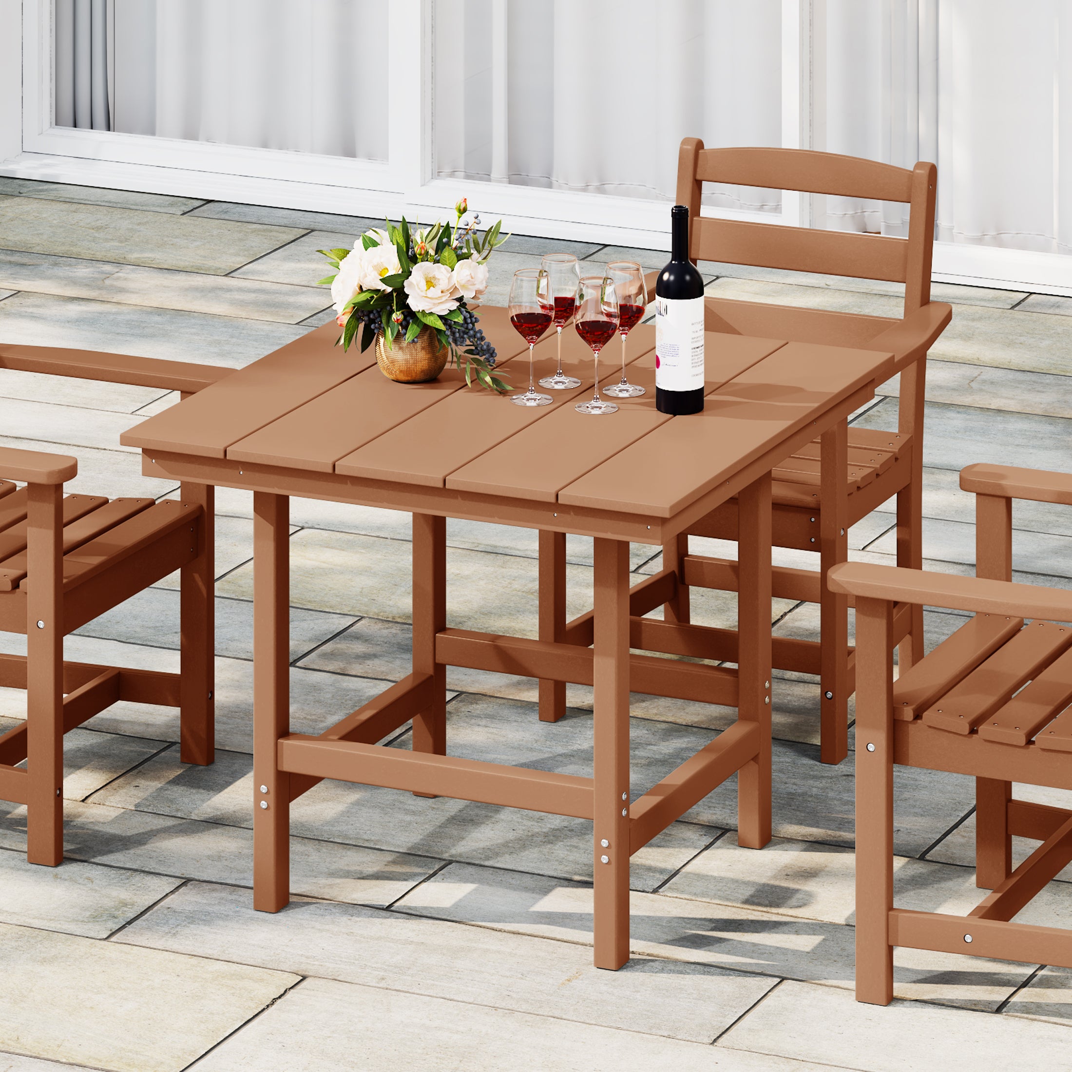 Ashore Outdoor HDPE 36" Square Patio Dining Table with Umbrella Hole
