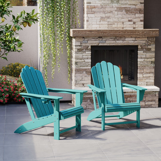 Highland Outdoor Patio HDPE Adirondack Chairs With Cup Holders (Set of 2)