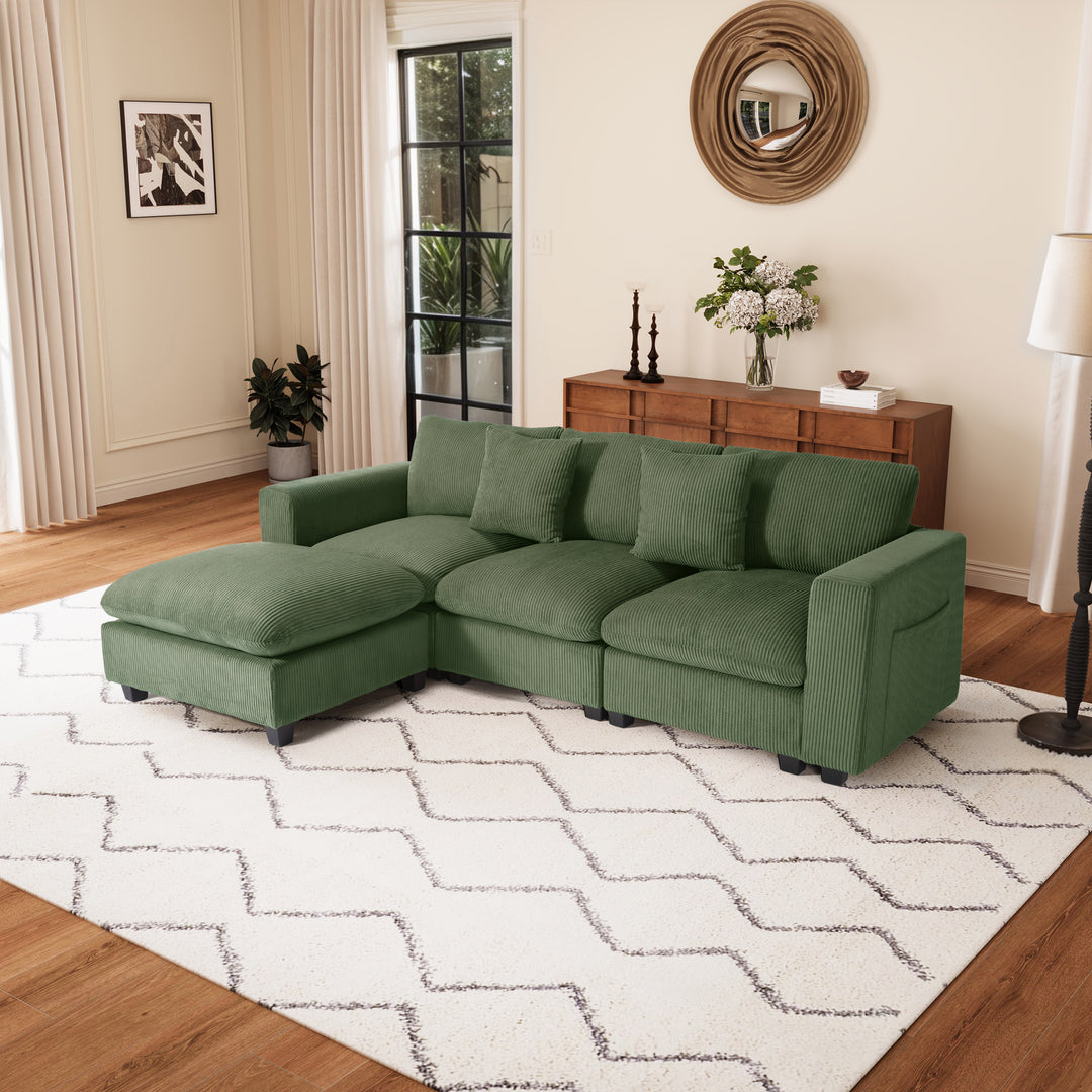 Hearthside 99" Modular Corduroy L-Shaped Sectional Sofa and Chaise With USB/Type-C Ports and Side Pockets