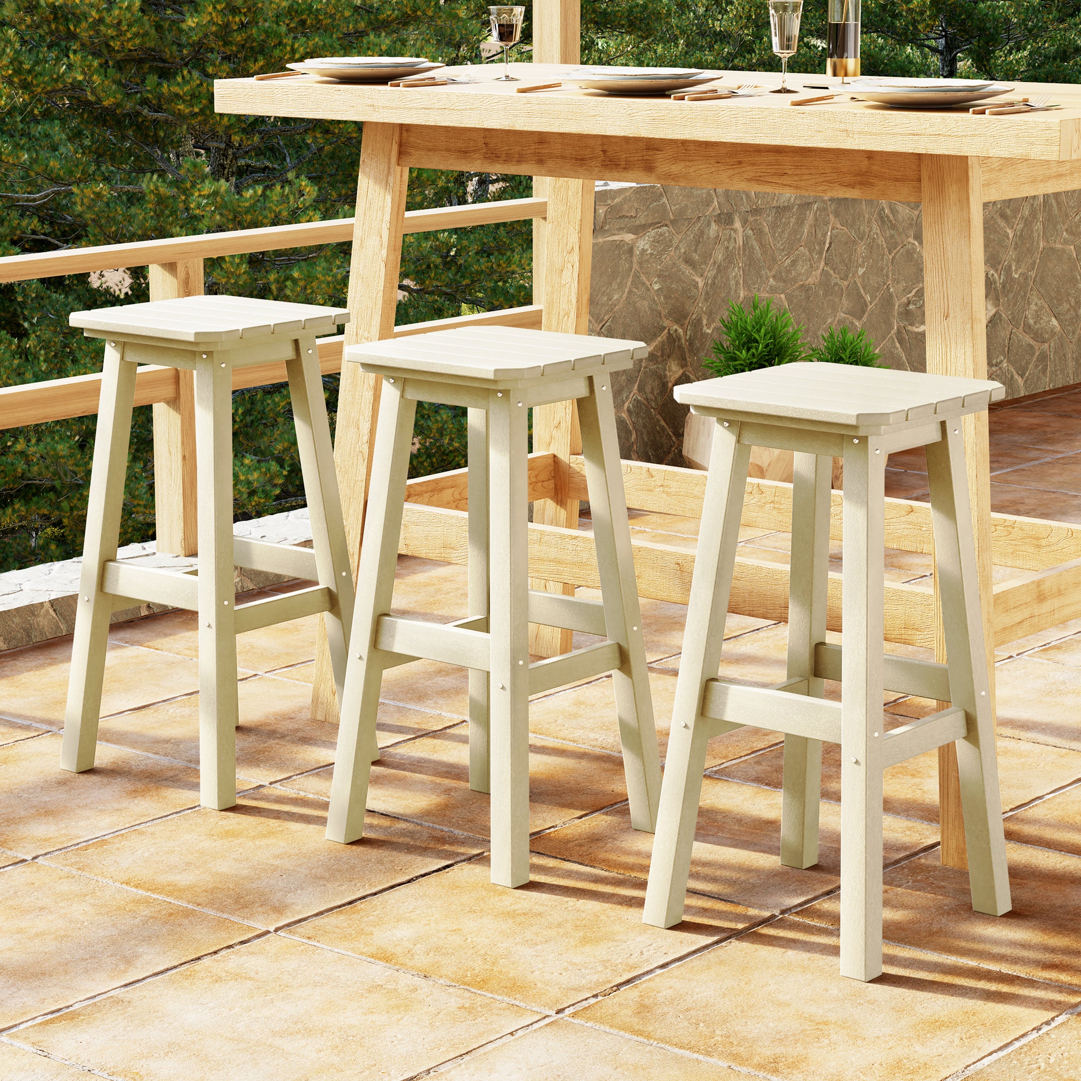 Malibu 29" HDPE Outdoor Patio Square Bar Stools (Set of 3)