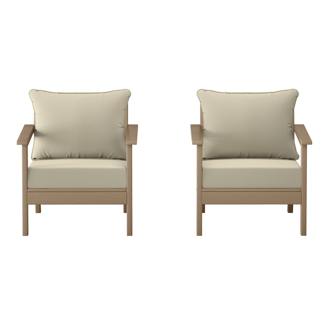 Avalon Outdoor Modern HDPE Patio Club Chairs with Deep Seat Cushions (Set of 2)