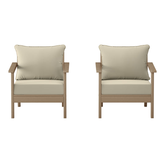 Avalon Outdoor Modern HDPE Patio Club Chairs with Deep Seat Cushions (Set of 2)